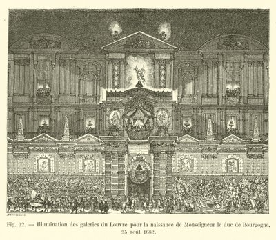 Belysning av Louvrens gallerier för födelsen av Monseigneur hertigen av Bourgogne, 25 augusti 1682 av French School