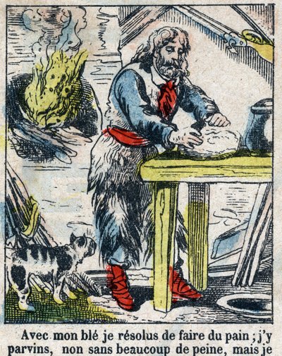 Illustration för Daniel Defoes bok (De foe) "" Robinson Crusoe"". Epinal avbildning från slutet av 1800-talet. av French School