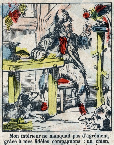 Illustration för Daniel Defoes bok (De foe) "" Robinson Crusoe"". Epinal avbildning från slutet av 1800-talet. av French School