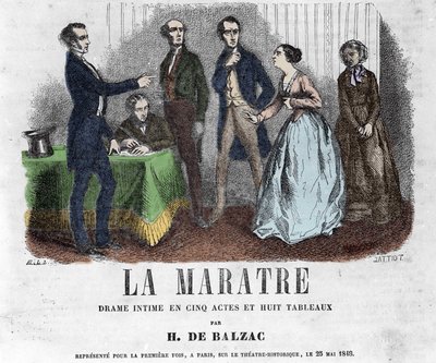 Illustration till "" La Maratre"", ett drama i fem akter och åtta målningar skrivna av Honore de Balzac. av French School