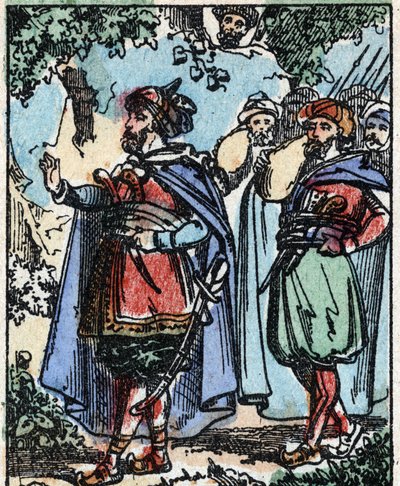 Illustration till sagorna om tusen och en natt. Ali-Baba (Ali Baba).Trästick från Imaging Pellerin - Epinal, sd. Sent 1800-tal. av French School