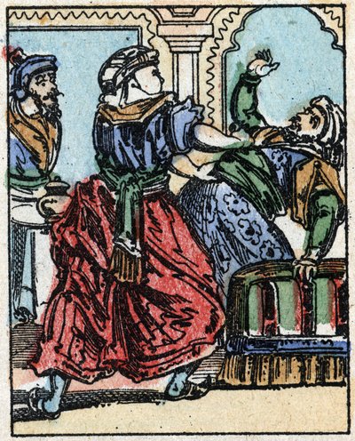 Illustration till sagorna om tusen och en natt. Ali-Baba (Ali Baba).Trästick från Imaging Pellerin - Epinal, sd. Sent 1800-tal. av French School