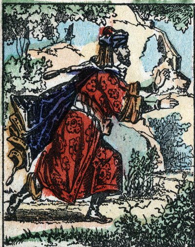 Illustration till sagorna om tusen och en natt. Ali Baba (Ali Baba). Trästick av Imaging Pellerin - Epinal, sd. Sent 1800-tal. av French School