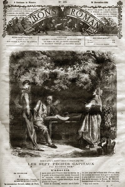 Illustration till romanen av Eugene Sue "The Seven Capitals"" dök upp i "The Bons Romans"" av 29/11/1864 av French School