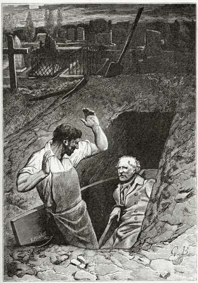 Illustration från Les Misérables, 1800-talet (bw gravyr) av French School