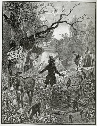 Illustration från Théâtre en liberté, 1800-talet (bw gravyr) av French School