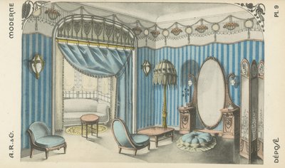Illustration från inredningsproduktkatalog från A R & Cie, Frankrike av French School