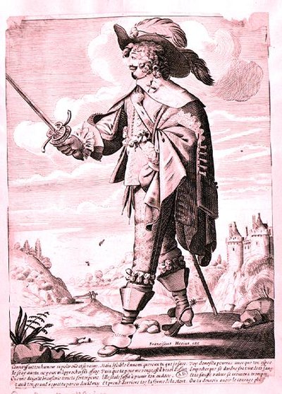 Illustration av en soldat under Ludvig XIII:s regering (1601-43) (gravyr) (s/v foto) av French School