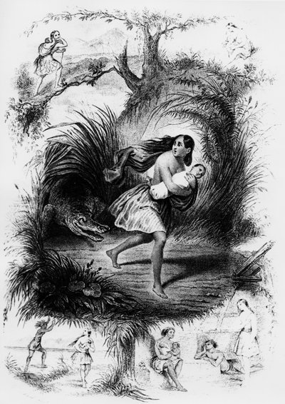 Illustration av romanen "Les Natchez" av Francois Rene de Chateaubriand av French School