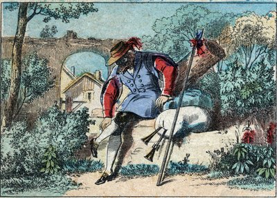 Illustration av fabeln av Jean de la Fontaine (1621-1695): vargen blev en herde. Epinal avbildning från slutet av 1800-talet. av French School