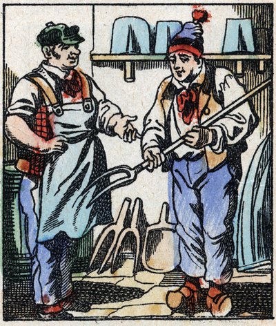 Illustration av berättelsen "" Djävulens gaffel "" Trästick från Imaging Pellerin - Epinal, sd. Sent 1800-tal. av French School