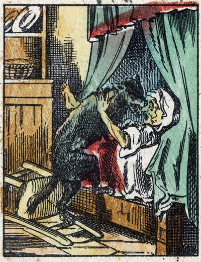 Illustration av berättelsen "Rödluvan"" av Charles Perrault. Trästick från Imaging Pellerin - Epinal, sd. Sent 1800-tal. av French School