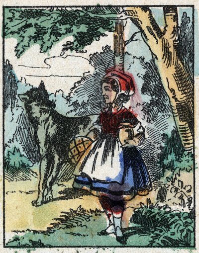 Illustration av berättelsen "Rödluvan"" av Charles Perrault. Trästick från Imaging Pellerin - Epinal, sd. Sent 1800-tal. av French School
