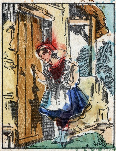 Illustration av berättelsen "Rödluvan"" av Charles Perrault. Trästick från Imaging Pellerin - Epinal, sd. Sent 1800-tal. av French School