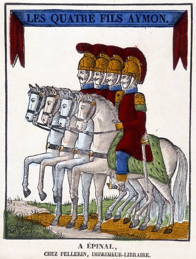 Bild på Epinal från 1825 föreställande "De fyra sönerna Aymon", en anonym episk dikt från slutet av 1200-talet. av French School