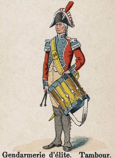 Imperial Guard Napoleon I: Elit Gendarmerie - Trumma. Tallrik från boken Les Uniforms de l