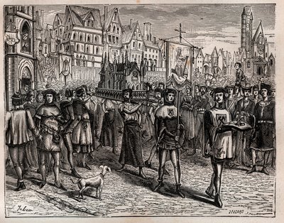 År 1318 sammankallade evequen i Paris stadens prästerskap för översättning av relikerna från Saint-Magloire - En procession började lämna kyrkan Saint-Magloire på Rue Saint-Denis och gick förbi rue aux Ours, till kyrkogården i Saint-Nicolas-des-Cha av French School