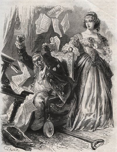 I ett vansinnigt raseri fick han fjädrar, böcker och papper att flyga: poeten Paul Scarrons (1610-1660) vrede inför sin fru Francoise d
