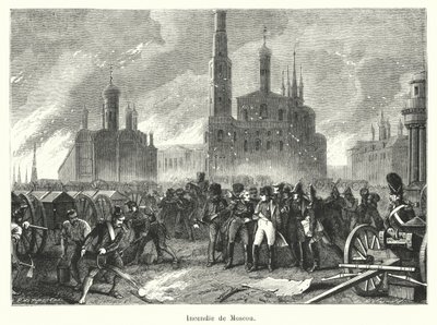 Burning of Moskva (gravyr) av French School