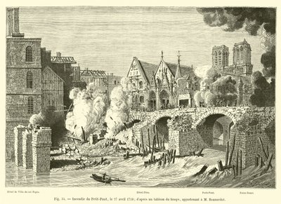Petit-Ponts eld, 27 april 1718; från en tidtabell, tillhörande M Bonnardot av French School