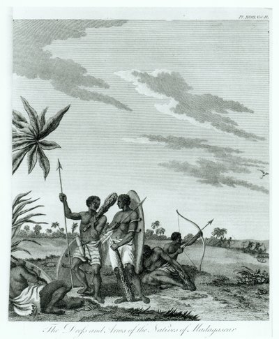 Invånare på Madagaskar, från volym 2 av Memoirs and Travels av greve Benyowsky, publicerad 1790 av French School