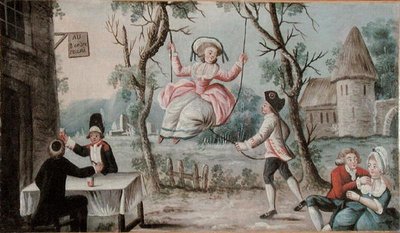 Värdshusskylt målat för en krog som föreställer de återförenade tre orden, omkring 1789 (olja på trä) av French School