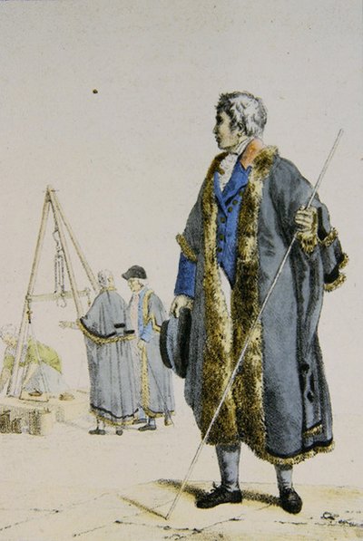 Inspektör för mått och vikt i Polen, ca 1817 (färggravyr) av French School