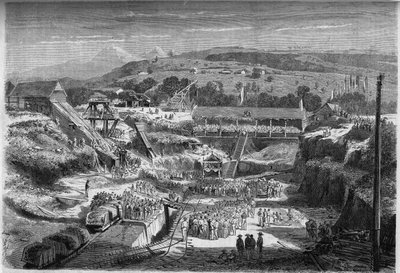 Installation av den första av en ombyggnadsbassäng (som används för konstruktion och reparation av båtar). Fort de France (Fort-de-France), Martinique av French School