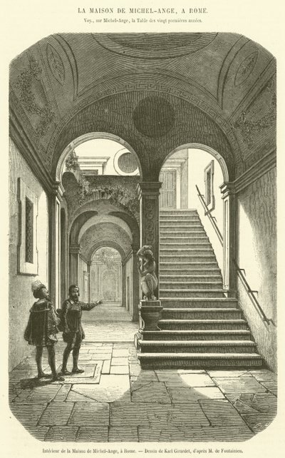 Interiör av Michelangelos hus, Rom (gravyr) av French School