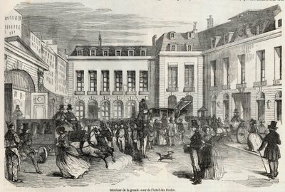 Interiör av den stora innergården på Hôtel des Postes i Paris - Gravyr i "Tableau-de-Paris" av Edmond Texier 1852 av French School