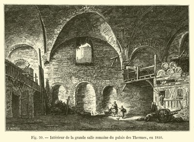 Interiör av den stora romerska salen i Palais des Thermes, 1810 av French School