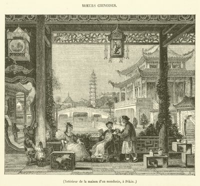 Interiör från ett mandarinhus i Peking (gravyr) av French School