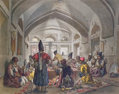 Interiör av en Caravanserai i Persien, mitten av artonhundratalet av French School