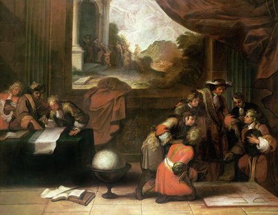 Interiör av ett rum med geografer och matematiker, c.1680-90 av French School