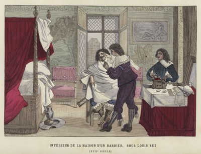 Interiör av ett frisörhus, regeringstid av Ludvig XIII av Frankrike, 1600-talet av French School
