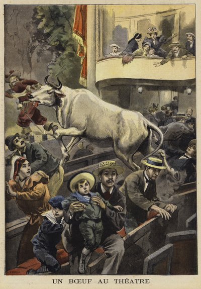 Avbrott i en teaterföreställning av en tjur, Villefranche-de-Lauragais, Frankrike, 1897 av French School