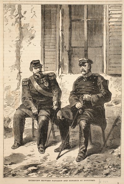 Intervju mellan Napoleon och Bismarck i Doncherry, illustration från Cassells historia om kriget mellan Frankrike och Tyskland, 1870-1871 av French School