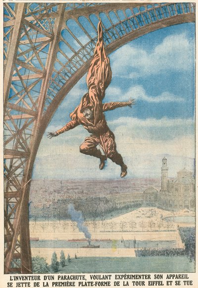 Uppfinnaren av en fallskärm hoppar från Eiffeltornet av French School