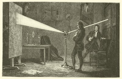 Isaac Newton bryter ner ljus (gravyr) av French School