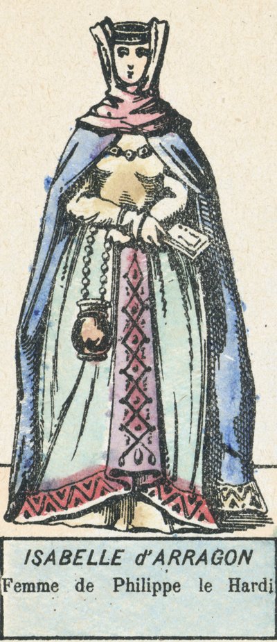 Isabella av Arragon, hustru till Filip den djärve (färgad gravyr) av French School