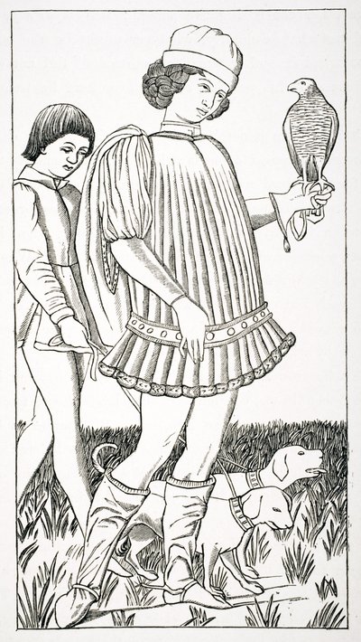 Italiensk adelsman som håller en hök, efter ett spelkort graverat på koppar, ca 1460, från 