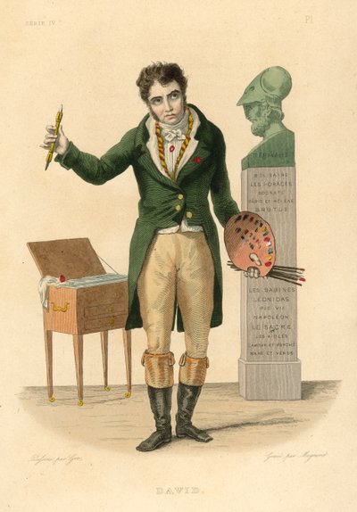 Jacques-Louis David (färgad gravyr) av French School