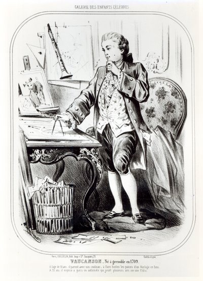 Jacques de Vaucanson som barn, illustration från Galerie des Enfants Celebres, ca 1850 av French School