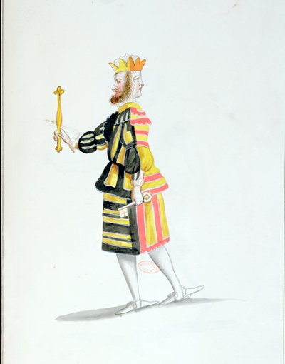 Janusdräkt för Ballet de la Nuit av Jean-Baptiste Lully (1632-87) dansad av Ludvig XIV, 23 februari 1653 (wc på papper) av French School