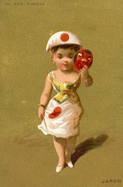 Japansk flicka, från en serie illustrationer av barn från olika länder, producerade som reklamkort för Bon Marché-varuhuset i Paris, ca 1890 av French School
