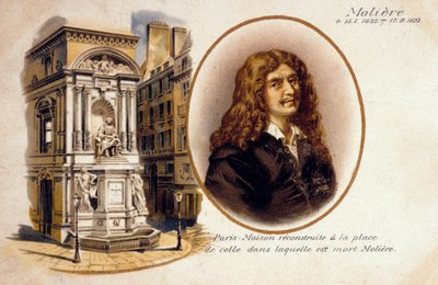 Jean-Baptiste Poquelin, aka Moliere (färg litho) av French School