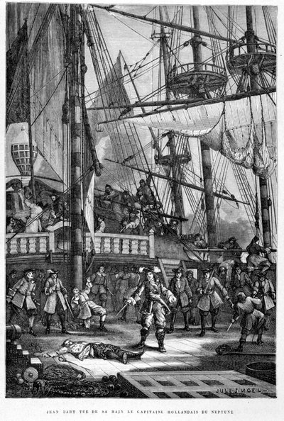 Jean Bart dödar den holländska kaptenen av Neptunus med sin hand - i "The History of France"" av Guizot av French School