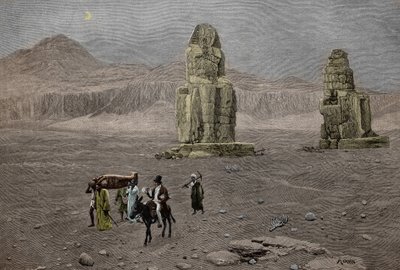 Jean Francois Champollion vid Memnonkolosserna i Egypten (gravyr) av French School