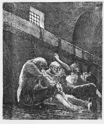 Jean Valjean i fängelset, Illustration från Les Miserables, av Victor Hugo, 1865 av French School