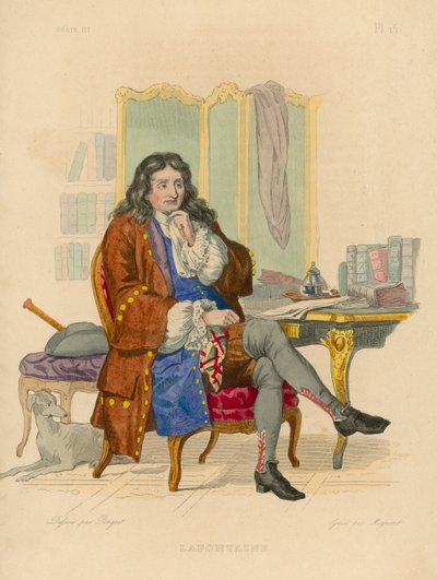 Jean de la Fontaine (färgad gravyr) av French School
